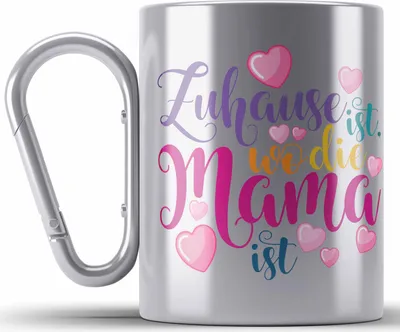 Produktbild von Trendation - Mama Geschenk Edelstahl Tasse Karabiner Zuhause Ist Wo Die Mama Ist Geschenkidee Beste Mama Muttertag Spruch (Silber)