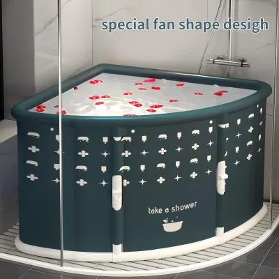 Produktbild von Fächerförmige faltbare Badewanne, tragbare Badewanne für Erwachsene, große faltbare Badewanne, freistehende faltbare Badewanne mit Umrandung, mühelos faltbare Eckbadewanne
