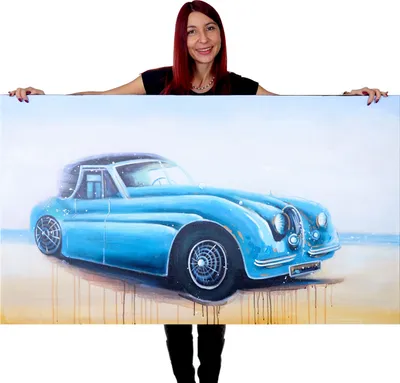 Immagine prodotto di Pittura ad olio auto d'epoca, 100% dipinto a mano pittura murale XL, 140x80cm
