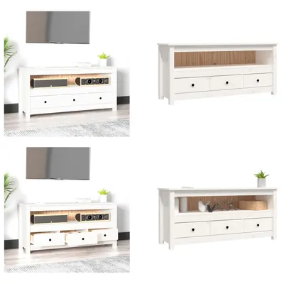 Image de vidaXL Armoire TV Blanc 114x35x52 cm Pin massif - Armoire TV - Armoire TV en bois - Meubles TV