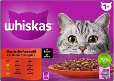 Produktbild von WHISKAS® Portionsbeutel Multipack 1+ Klassische Auswahl in Sauce 12 x 85g