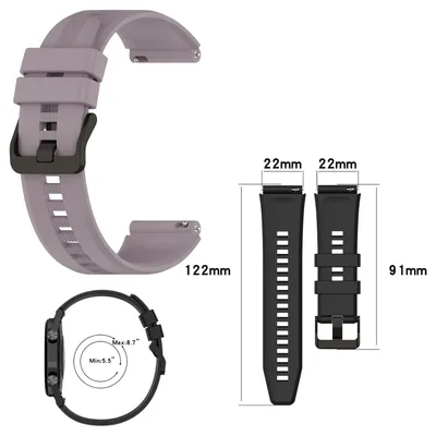 Product image showing watch straps with dimensions and a watch face with size indicators.