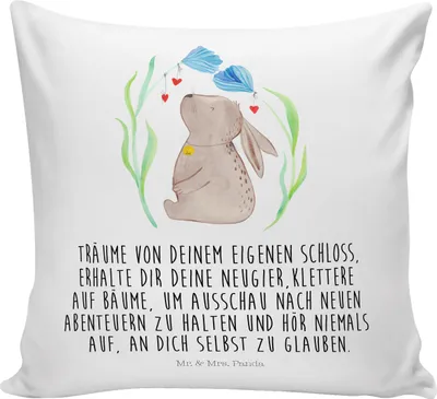 Produktbild von Mr. & Mrs. Panda Deko Kissen Hase Blume - Weiß - Geschenk, Geburt, 40x40, Schwangerschaft, Geburtstag, Sofa, bedruckt, Kaninchen, Osternest, Kindergeburtstag, zier
