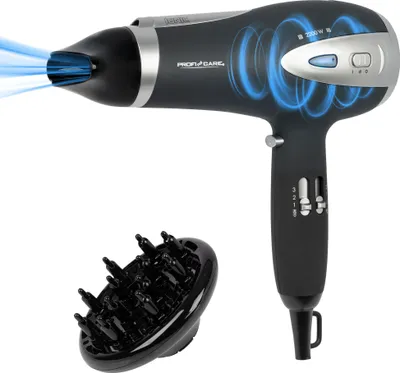 Produktbild von ProfiCare Haartrockner mit Ionisierungsfunktion, Hair Dryer mit 3 Leistungsstufen u. 2 Gebläsestufen, 2200 Watt - PC-HTD 3113 schwarz