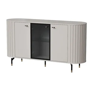 Produktbild von Kommode ZAVEN II, Sideboard mit Glastür und 2 Türen, Wohnzimmerschrank mit Stauraum, Moderne Anrichte mit Vitrinenfach, für Wohnzimmer, Flur Schwarz
