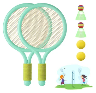 Obrázok produktu pre Sada na badminton pre deti, 2 raketky, 2 tenisové loptičky, 2 badmintonové loptičky, PVC, zelená