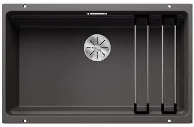 Produktbild von BLANCO ETAGON 700-U, SILGRANIT, felsgrau, ohne Ablauffernbedienung, mit Zubehör, keine Beckenlage, 800 mm Untermaß, Aufsatzwanne, Rechteckig, Silgranit, Grau, 1 Becken, Rechteckig