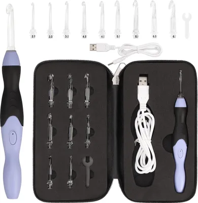 Produktbild von Tinyyo Häkelnadelset, 13-teilig, 9 Größen, LED-beleuchtet, ergonomisch, austauschbar, für Anfänger, aus Kunststoff und Gummi, transparent, mit weichem Gummigriff, 7-9 Std. Akkulaufzeit