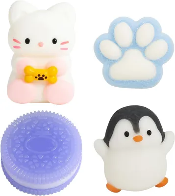Productafbeelding van Taba Squishy - Set van 4 - Paarse sandwichkoekjes + blauwe kattenpoot + pinguÃ¯n