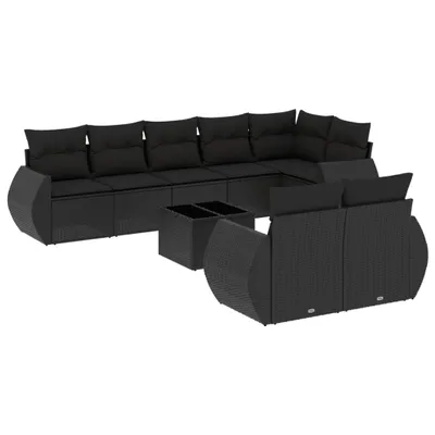 Produktbild von vidaXL 9-tlg. Garten-Sofagarnitur mit Kissen Schwarz Poly Rattan