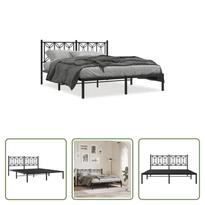 Produktbild von The Living Store Bettgestell mit Kopfteil Metall Schwarz 160x200 cm