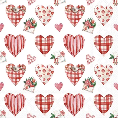 Produktbild von 20 Servietten Lovely Hearts - Dekorierte Herzen rot 33x33cm