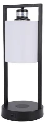 Produktbild von Nachttischlampe mit Touch-Bedienung, kabelloser Smartphone-Ladefunktion, 3 einstellbaren Helligkeitsstufen, USB-Anschluss und Stoffschirm – Vintage-Lampe für
