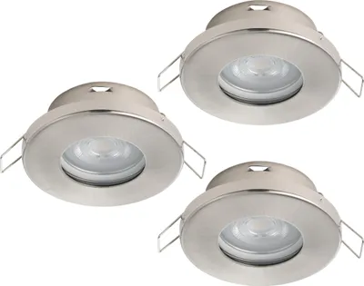 Produktbild von EGLO 3er Set LED Einbaustrahler Favazzina, runde Deckenspots, Deckenstrahler flach aus Metall in Silber, inkl. GU10 Leuchtmittel, warmweiß, Ø 8,5 cm