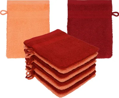 Produktbild von Betz 10 Stück Waschhandschuhe 16x21 cm PREMIUM 100% Baumwolle  Farbe: blutorange - rubinrot