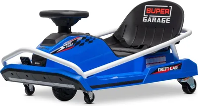 Immagine prodotto di Beneo Motors Drift Go-Kart elettrico 24V, blu, motore brushless da 300 W, batteria al litio, modalità drift con velocità fino a 14 km/h, telaio robusto in acciaio, cintura di sicurezza, sedile sportivo, volante multifunzione