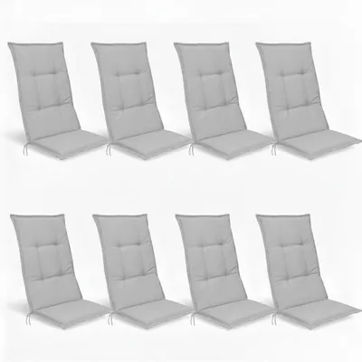Produktbild von Beautissu 8er Set Hochlehner Set Base HL Sitzkissen, 120x50x6cm Hellgrau