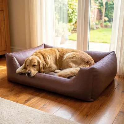 Produktbild von 4L Textil Mario Orthopädisches Hundebett aus Kunstleder Braun 140x110 cm Extra Groß Memory Foam Stabil Wasserabweisend