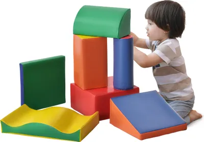 Image de HOMCOM 7PCS Module motricité bébé parcours motricité bébé blocs de construction en mousse EPE avec housse en polyuréthane - jouets éducatifs pour enfants d'âge préscolaire, multicolore