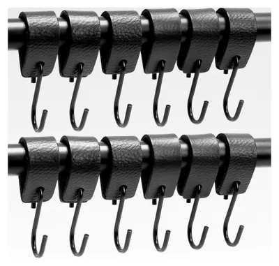 Produktbild von S-Haken mit Lederschlaufe - Schwarz - 24X - 12,5 x 2,5 cm - Kleiderhaken, Garderobenhaken, Fleischerhaken
