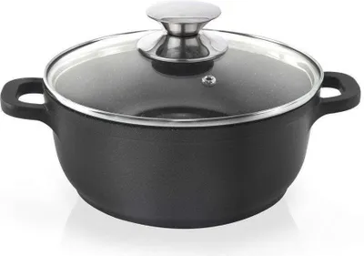 Produktbild von ORION Aluguss Kochtopf Topf mit Glasdeckel GRANIT 16 cm | 1,4 l Gas Induktion
