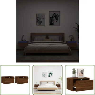 Produktbild von The Living Store Wand-Nachttische mit LED-Leuchten 2 Stk. Braun Eichen-Optik