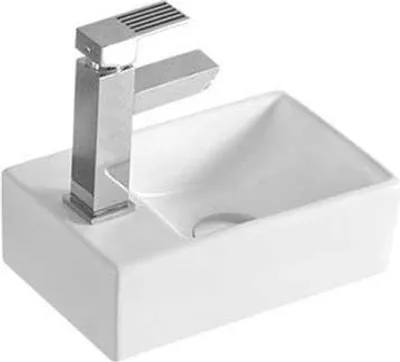 Produktbild von Waschbecken Waschtisch Wandhängend Aufsatzwaschbecken Design Gäste WC Keramik 37 cm links loch