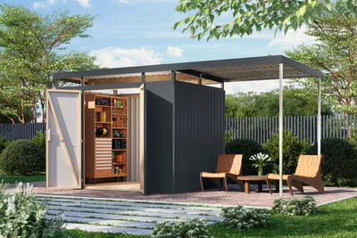 Produktbild von Gartenhaus Metall Metallgerätehaus Metallgartenhaus AURUM 3 Metallhaus anthrazit 497x209x239 cm