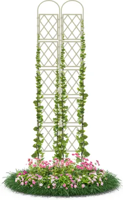 Produktbild von Wandspalier Beige 60x240 cm mit Bogen Rankgitter Pflanzenstütze Gitterspalier für Garten