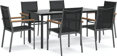 Immagine prodotto di set da pranzo da giardino 7 pezzi in textilene nero e acciaio