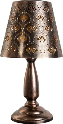 A close-up studio shot of a decorative table lamp.