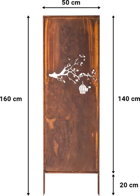 Obrázok produktu pre Kovová zástena na ochranu súkromia - 160 cm x 50 cm - nerezová oceľ - zástena na ochranu súkromia do záhrady - prvok zásteny na ochranu súkromia - zástena na ochranu súkromia - záhradná dekorácia - hrdzavý plot