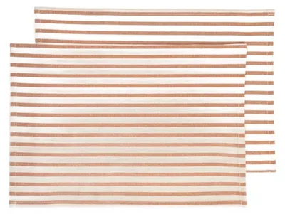Zdjęcie produktu dla HOMLA Maty stołowe DAVIO bawełniane w paski karmelowe z falbaną, zestaw 2 szt. 2*30x45cm
