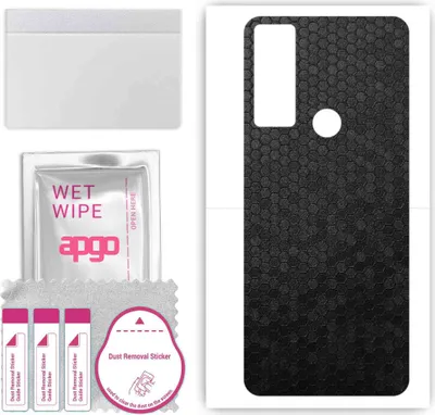 Produktbild von apgo Rückseite Schutzfolie, Skin, kompatibel mit TCL 30 XL, Hinten Displayschutzfolie aus Vinylfolie, kratzfest, einfache Montage - Schwarze Honigwabe