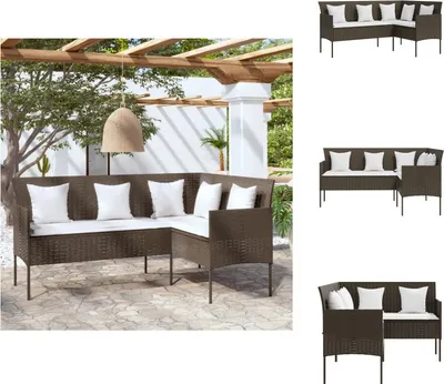 Immagine prodotto di vidaXL Divano a L con cuscini in polyrattan marrone - Divani da giardino