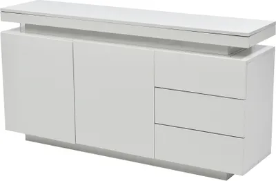 Produktbild von Sideboard Weiss 140x35x72.5 cm Modern Mit 2 Tueren 3 Schubladen Hochglanz Mit LED Licht Grifflos Beistellschrank Kommode Highboard Anrichte