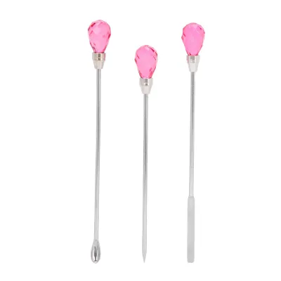 Produktbild von 3-teiliges professionelles Nagelkunst-Rührstab-Spatel-Set aus Edelstahl, Nadelstäbchen, Nagel-DIY-Werkzeuge, rosarot