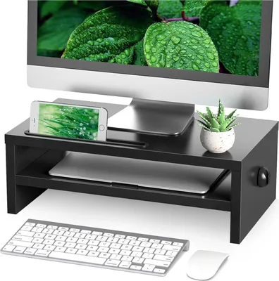 Obrázek produktu pro Stojan na monitor Dřevěný podstavec Stojan na obrazovku Stojan na notebook 425 mm Černý 42,5x23,5x14