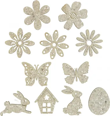 Produktbild von Streudeko Holz Weiß Frühling Ostern Tischdeko Bastelmaterial Hasen Schmetterlinge, 64 Stk, 64 Stück