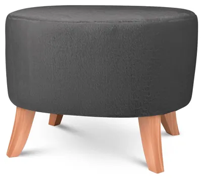 Produktbild von MG Design Ovaler Kunstfell-Hocker 52 x 62 cm in Grau mit Holzbeinen - Gepolsterter Fußhocker für Wohnzimmer oder Schlafzimmer