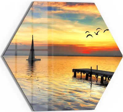 Produktbild von DEQORI Glasbild Echtglas 40x35 cm 'Abendidylle am See' Wandbild Bild modern Deko