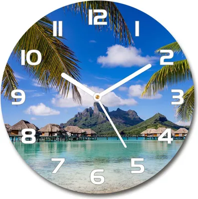 Produktbild von Wanduhr aus Glas 30fi Glasbild Glasuhr Gehärtetes Glas - weisse-zeiger - Palm trees on Bora Bora