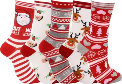Produktbild von 5 Paare Weihnachtssocken, Uni weiche Baumwollsocken/Warm Weihnachten Socken für Männer und Frauen