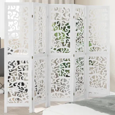 Produktbild von Design 5-tlg. Raumteiler Weiß Massivholz Paulownia, Raumteiler 2024 Neu