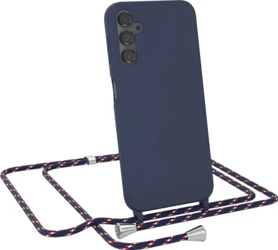 Produktbild von EAZY CASE Handykette kompatibel mit Samsung Galaxy A14 5G Handyhülle zum Umhängen, Silikon Hülle mit Band, Schutzhülle mit Ersatzkordel, Stylische Kette für Smartphone, Blau Camouflage