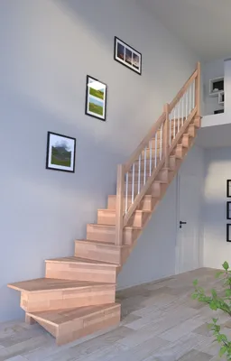 Produktbild von Holztreppe Lindos (Buche) in  1/4 gewendelter Ausführung rechts-100 cm-Holz-Edelstahl Geländer weiß-mit Setzstufen