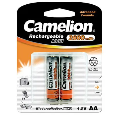 Zdjęcie produktu dla Camelion NH-AA2600BP2, Bateria do ponownego naładowania, AA, Niklowo-metalowo-wodorkowa (NiMH), 1,2 V, 2 szt., 2600 mAh
