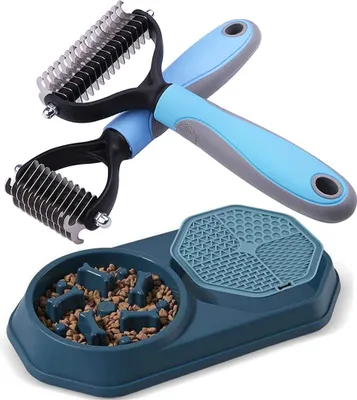 Image de Peigne pour chien + bol de nourriture 2en1