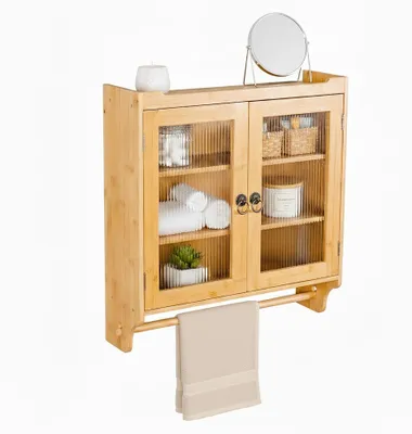 Image de Armoire murale en bambou avec porte-serviettes et étagère