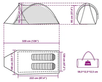 Produktbild von vidaXL Kuppel-Campingzelt 2 Personen Grün Wasserdicht